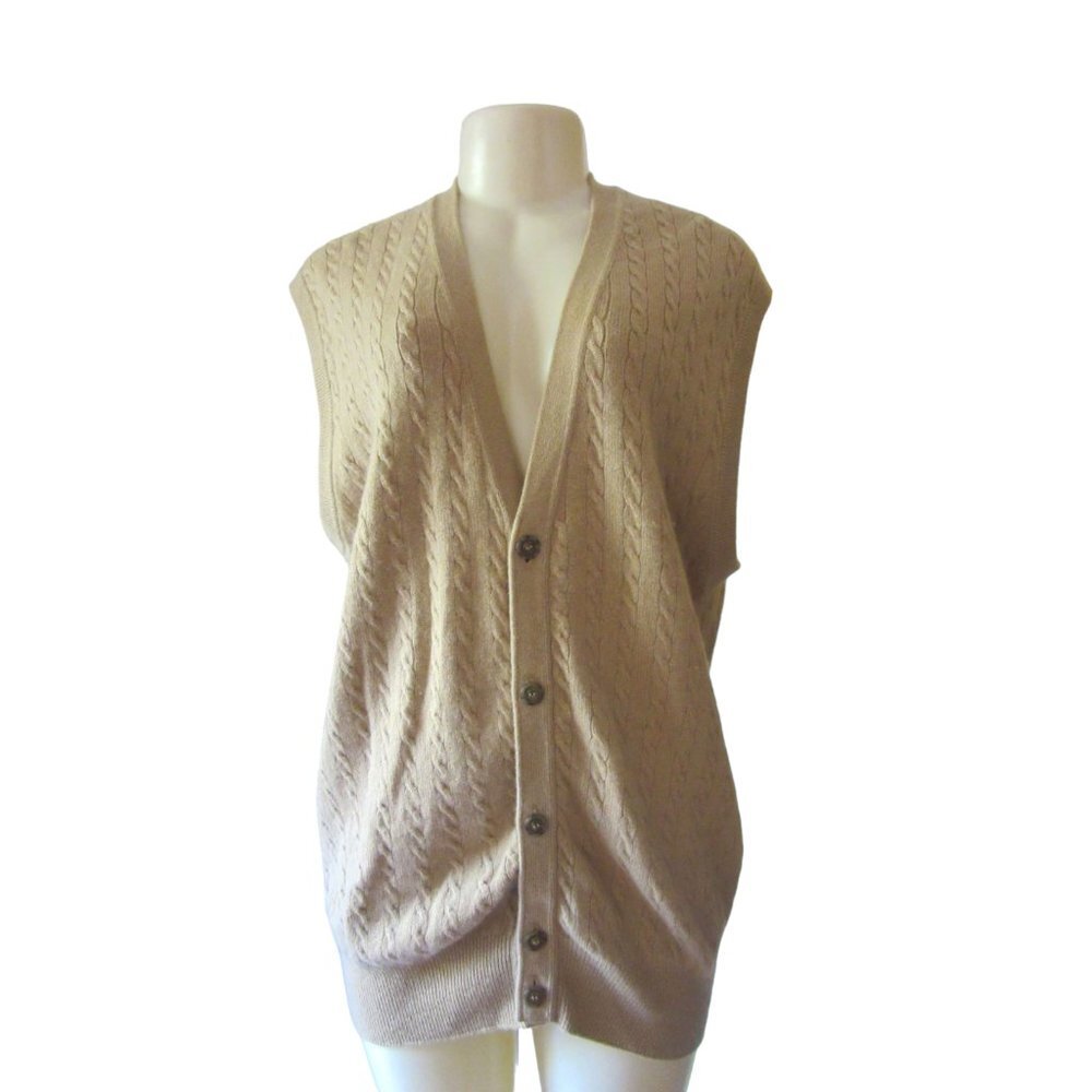 Vintage Clark Gregory Fine Golfwear 100 Percent Cashmere Beige/Tan Vest in Sz L